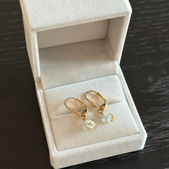 14k Aquamarine Vintage Drop Earrings - Picture 4 of 6